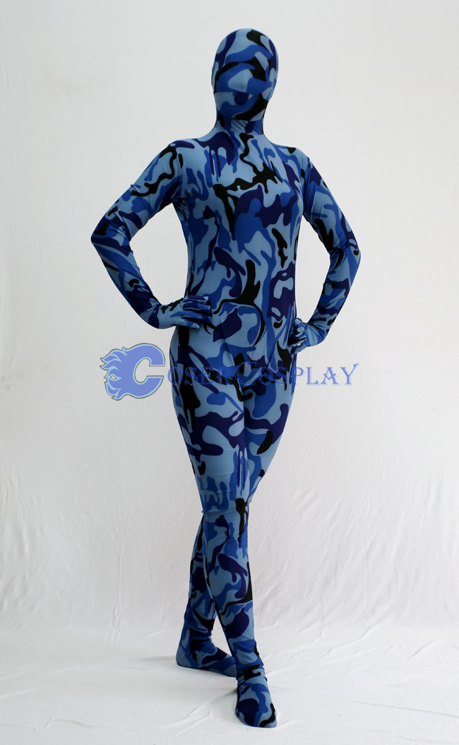 Blue Black Camouflage Zentai Suit